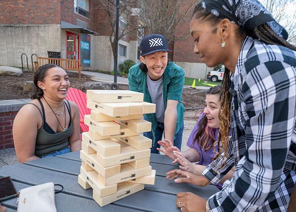 students playing jenga